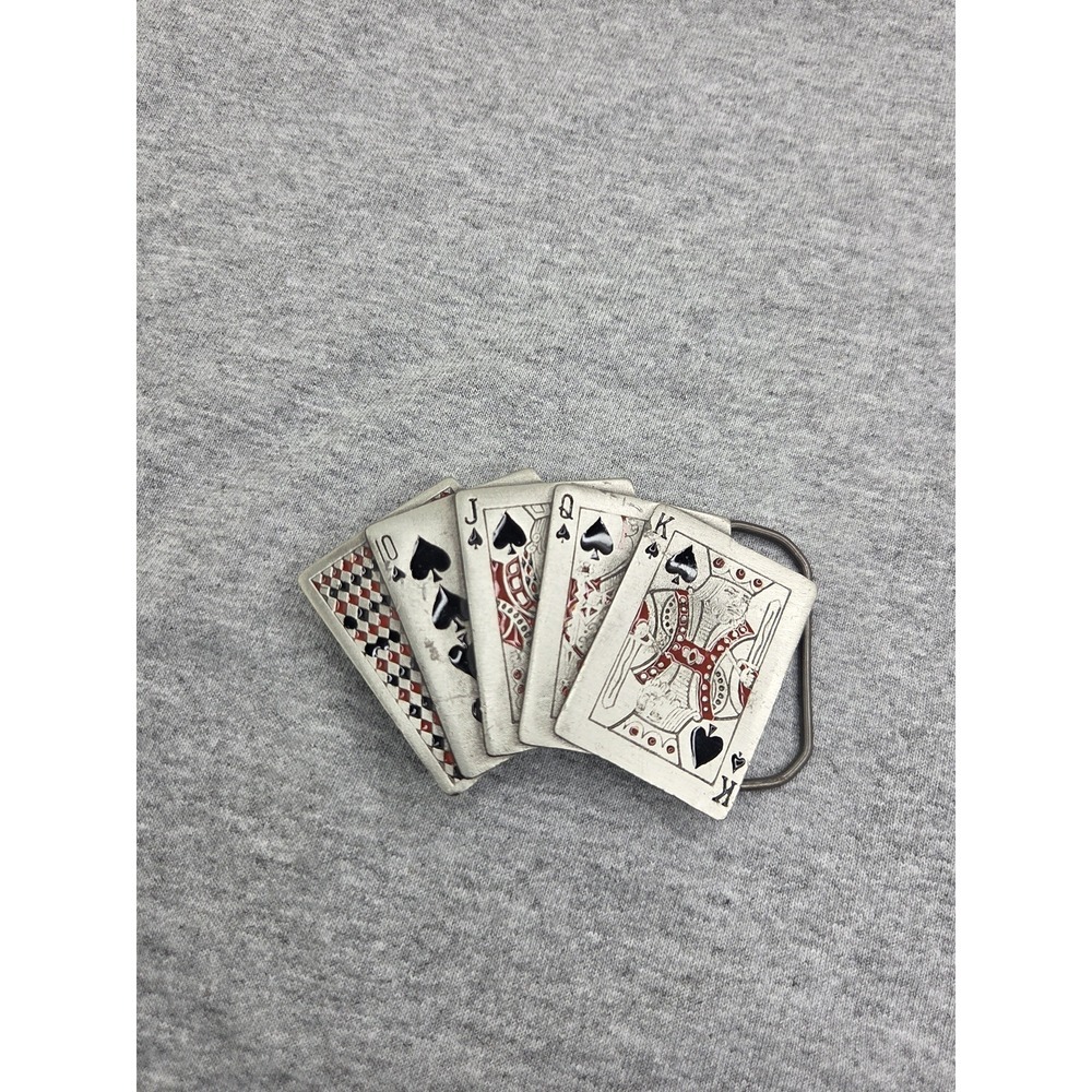 Vintage 1979 Royal Flush Solid Pewter Belt Buckle Great American Poker Cards
